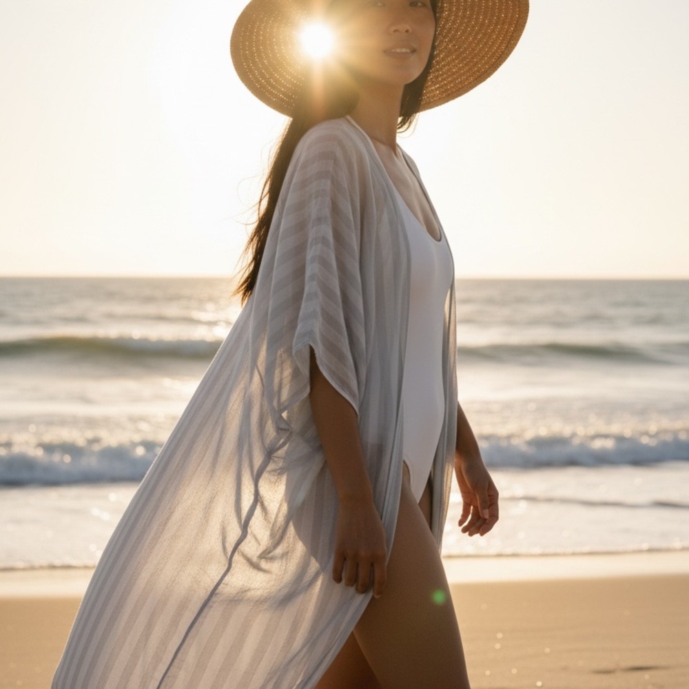 Beach Cover-Up Kaftan in Light Gray — Women Swim